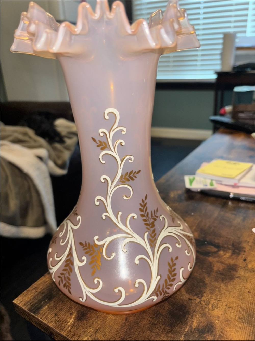 Vintage bohemian crystal art glass hand painted.